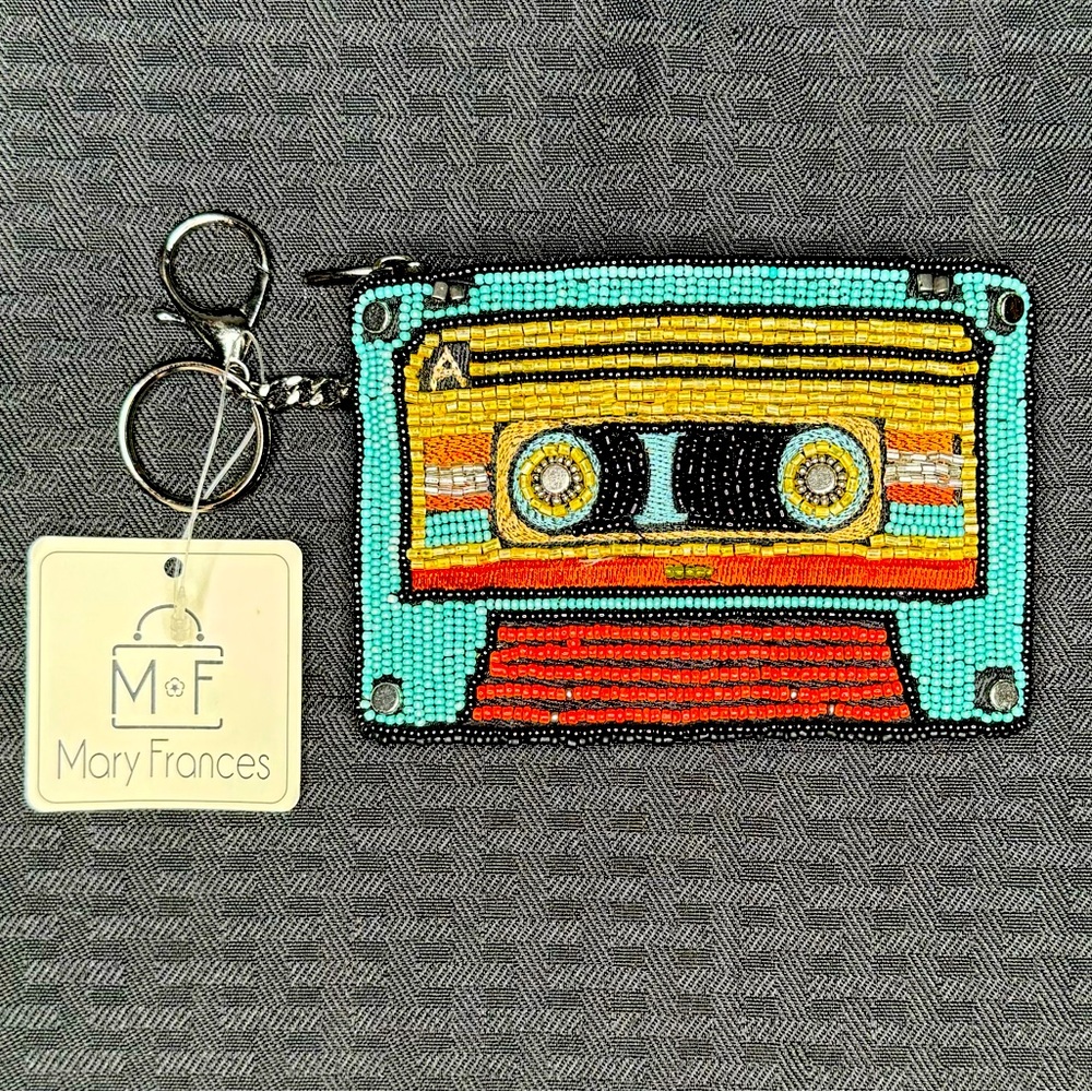 NWT Mary Frances Funky Town Coin Purse/Key Fob Hand Beaded Cassette Case